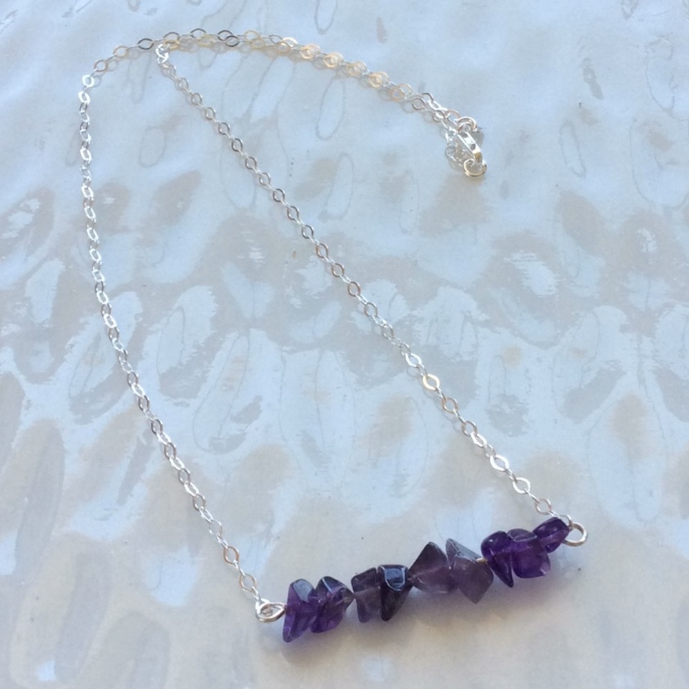 Sterling Silver and Amethyst Necklace 17” inches - Picture 2 of 4